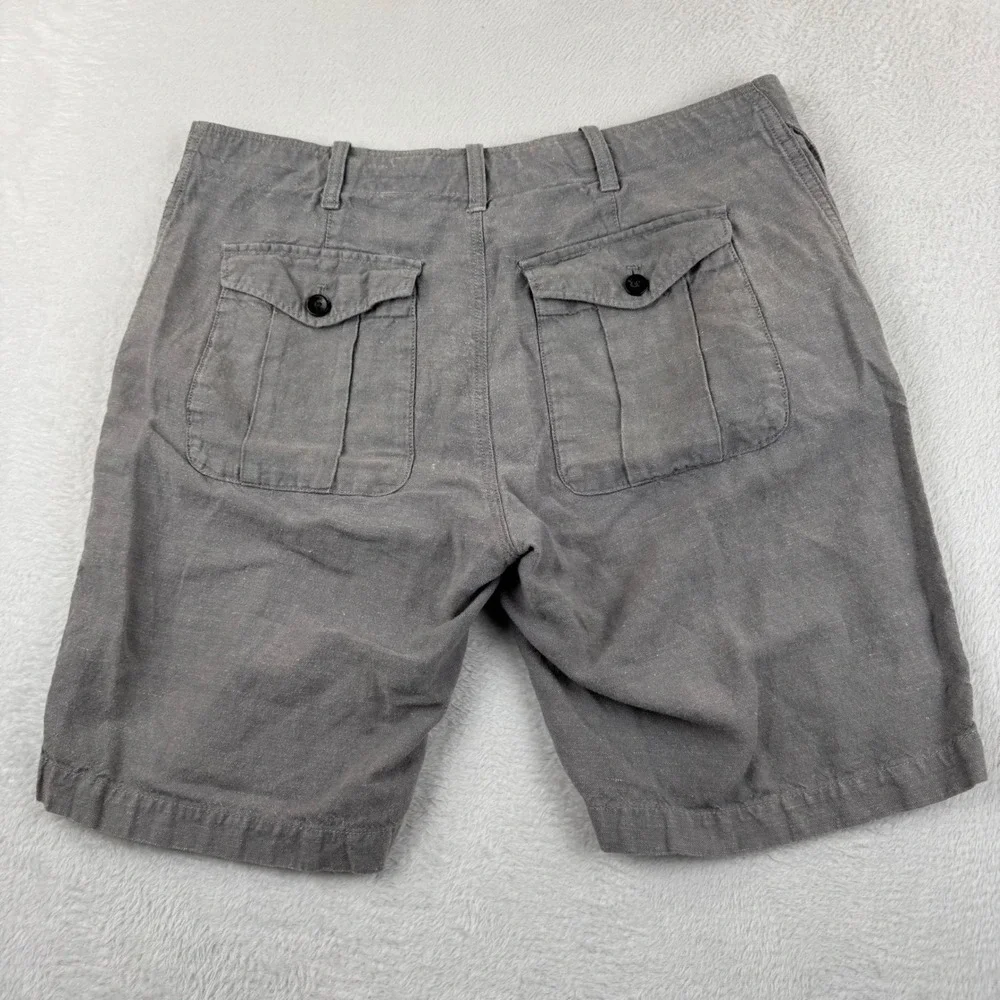 Banana Republic Aiden Shorts Mens 35 Grey Linen Cotton Blend Cargo Pocket Slim